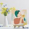 Figured'Art Mini Paint by Numbers Kit for Adults with Frame Abstract Woman in Green Turban Small format 8"x8" - Craft Art Painting DIY Canvas Already Stretched on a Wooden Frame